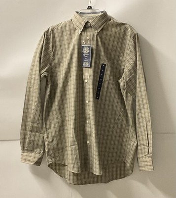 Consensus Shirt Mens Medium  Tan Plaid Long Sleeve Button Up Easy Care