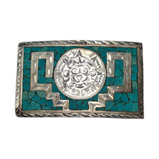 MEXICAN STERLING SILVER TURQUOISE AZTEC SUN FITS 2" BELT BUCKLE 56.3GR 4080