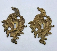 Vintage Skeleton Key Hole Cover Escutcheon Brass Door Drawer Hardware Lot of 2
