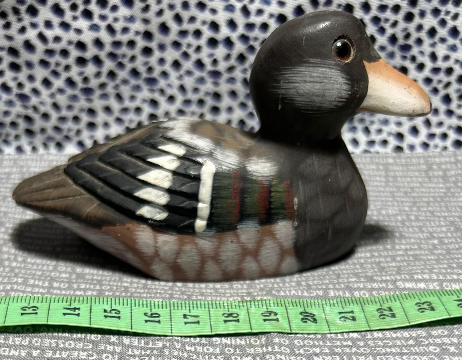 Vintage Heavy Hand Painted Carved Stone Duck Statue Figure Soapstone Mallard