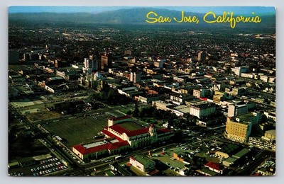 Aerial San Jose California Postcard 1967 Civic Auditorium Santa Clara Valley