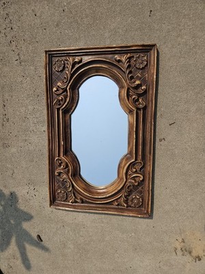 Mid Century Baroque Revival Accent Wall Mirror - Faux Wood Ornate Frame