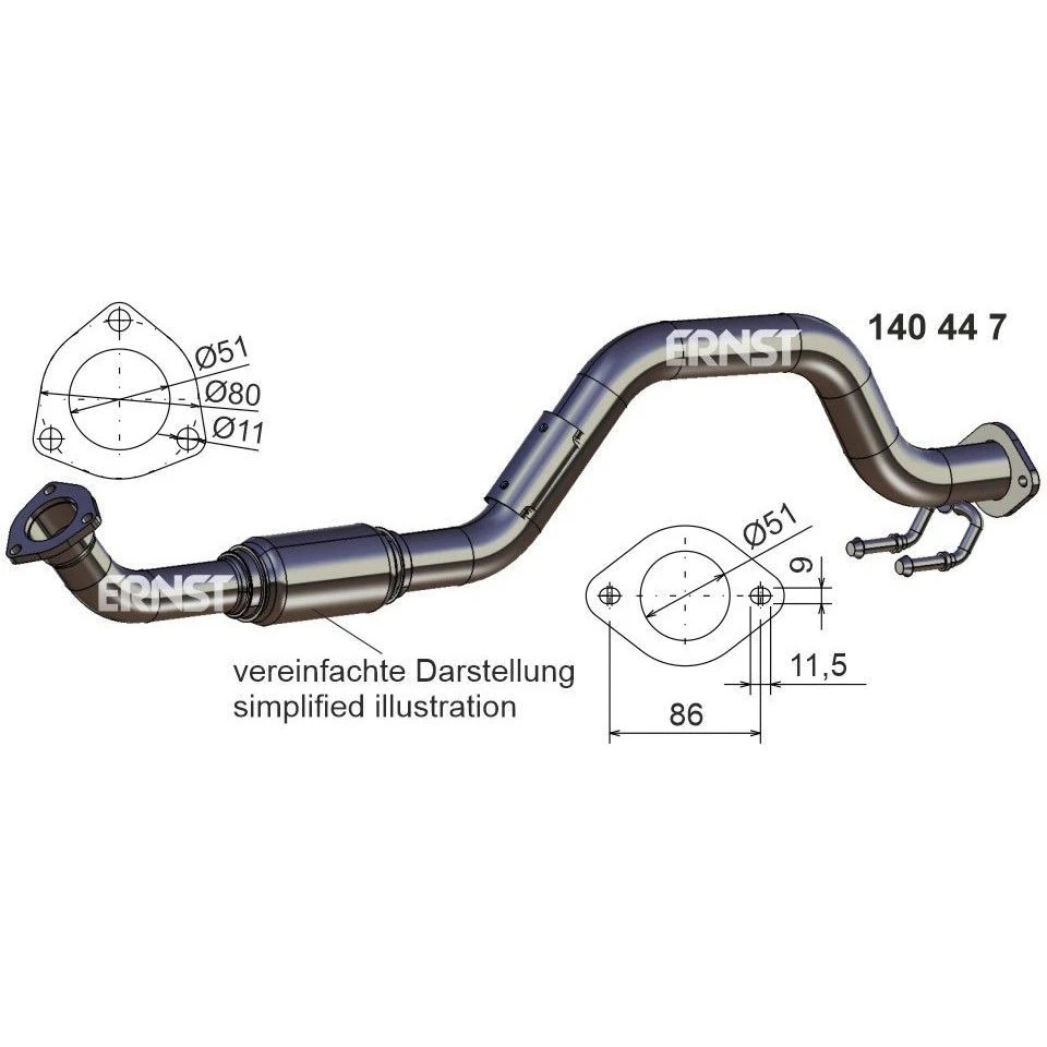 ERNST 140447 Abgasrohr Auspuffrohr für VW Caddy III Kombi (2KB, 2KJ, 2CB, 2CJ) - Bild 4 von 4