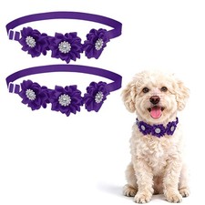 2Pcs Dog Bowtie Flower Collar Adjustable Bow Ties for Dogs Purple