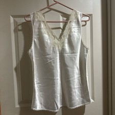 Vtg Christian Dior Womens Cream Floral Lace Cami Lingerie Top Fits Size Large