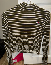 Tommy Jeans Women s Green/White Striped Mock ...