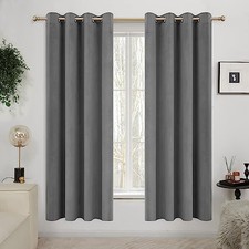 100 Blackout Curtains Velvet, 52x63 Inch, 52"W x 63"L Pack of 2 Grey