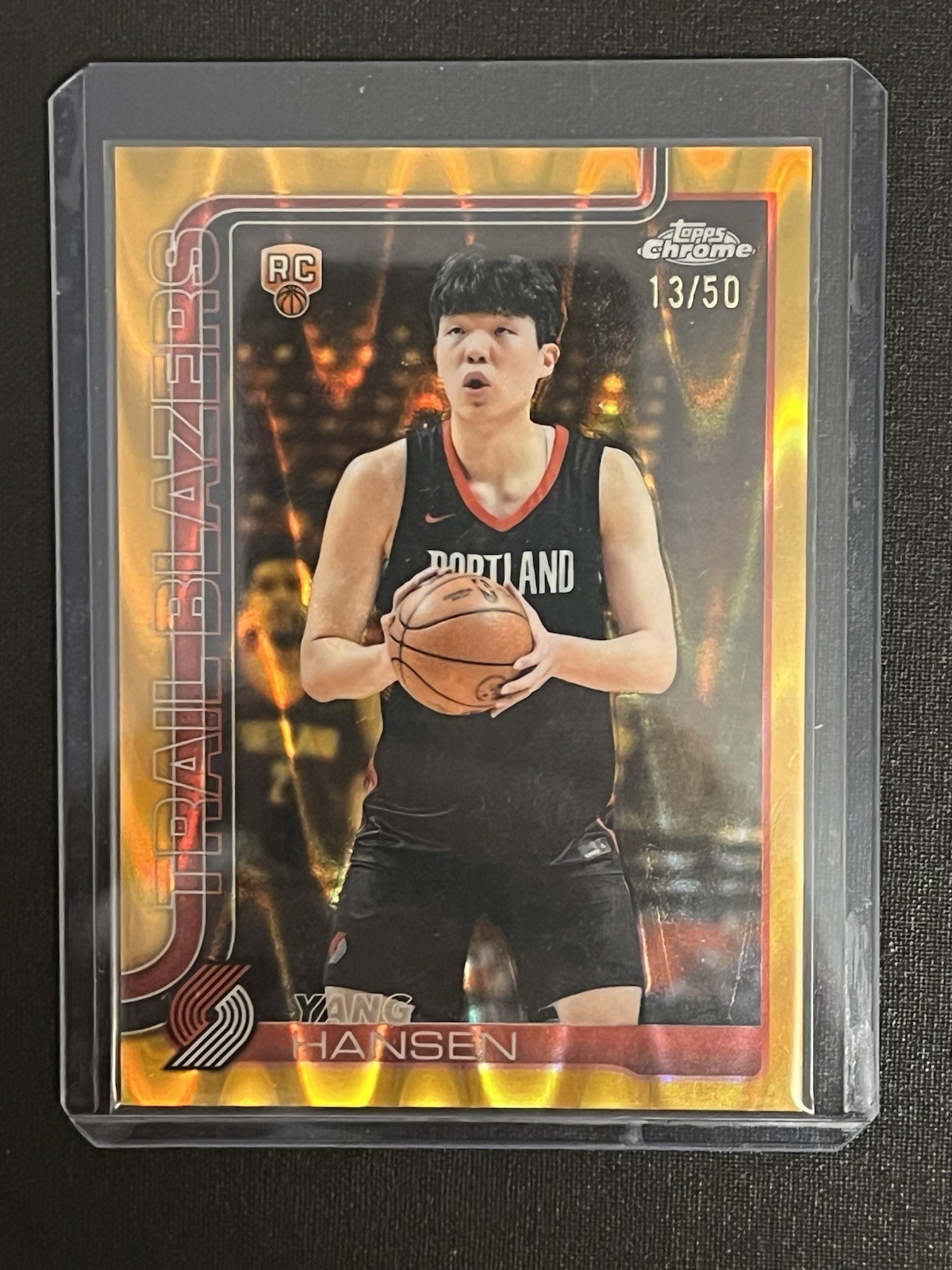 2025-26 TOPPS CHROME GOLD RAYWAVE REFRACTOR #266 YANG HANSEN ROOKIE RC 13/50