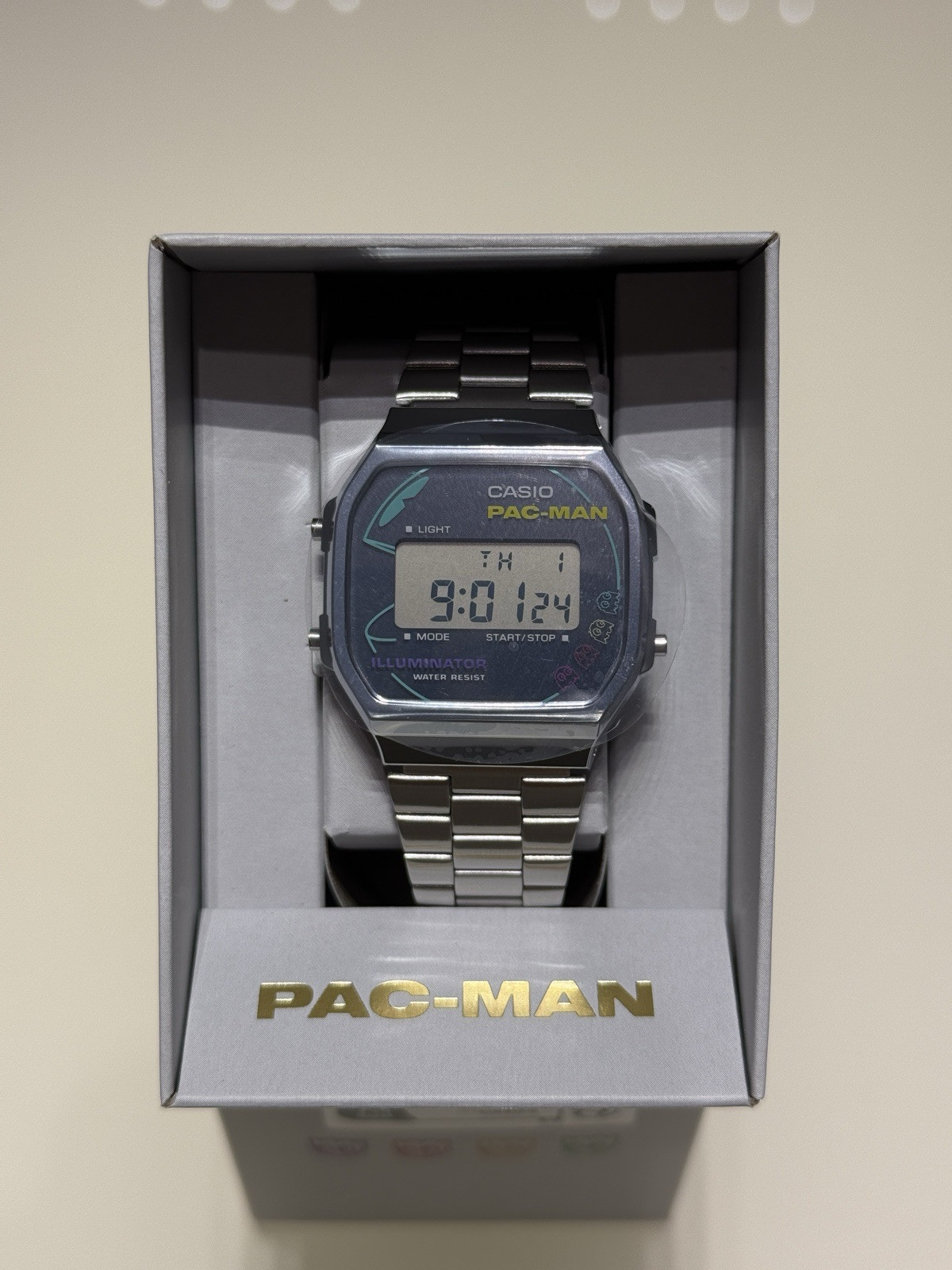 Orologio CASIO A168WEPC-7AER PAC MAN Acciaio Grigio Digitale Chrono NUOVO