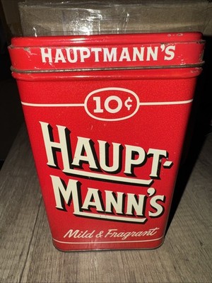 Vintage Haupt-Manns Cigar Tin 10 Cent 25 Cigars Nice Red & White Colors