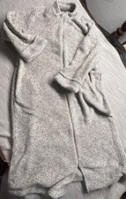 Oscar de la Renta Women's Fleece Zipper Robe - Gray Leopard Print 3/4 Sleeves L