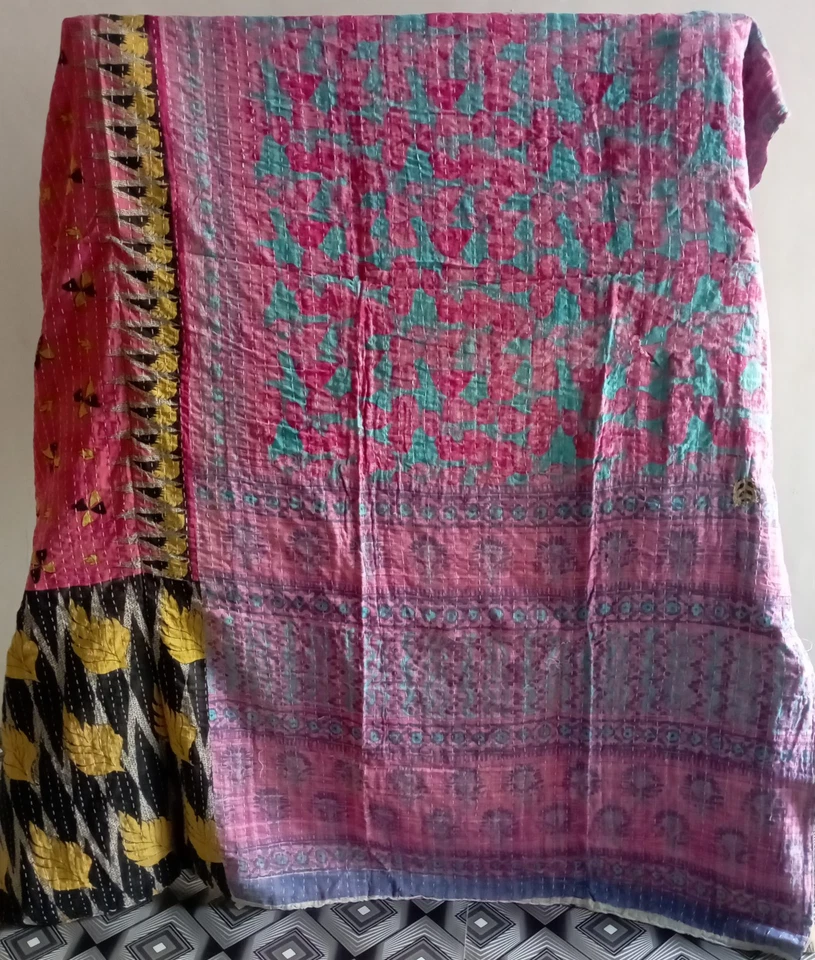 Colcha reversible india edredón Kantha floral tamaño doble ropa de cama tiro Gudari Foto 2 de 2