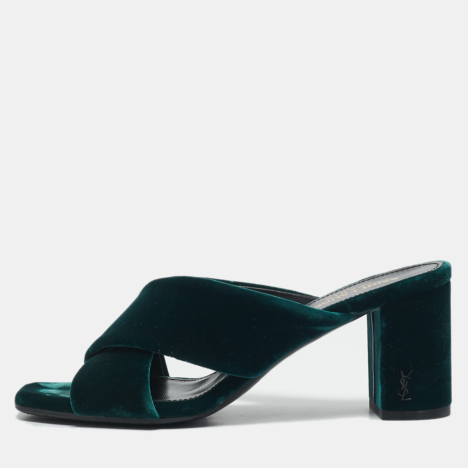 Saint Laurent mules incrociati in velluto verde Loulou taglia 37