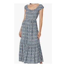 Karen Kane Dress Women's Size L Blue Floral Boho Maxi Pockets Viscose Tiered