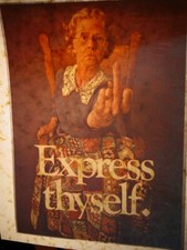 EXPRESS THYSELF GRANNY FLIPPING OFF VINTAGE 1970's IRON ON TRANSFER -NICE, B-14