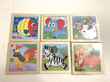 NWT 6 Kids Children Wooden Education Animal Card Puzzles Toys 4"X4"