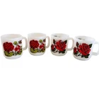 4 Vintage Glasbake Milk Glass Mugs In The Language Of Flowers Rose Red Geranium