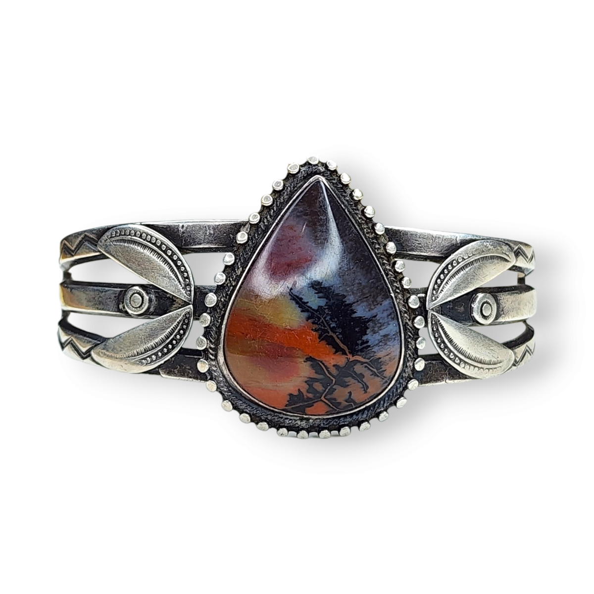 Old Fred Harvey Era Petrified Wood Stone Sterling Silver Cuff 