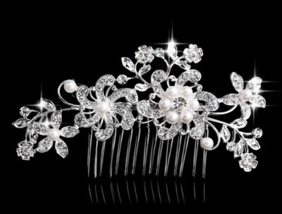 HOCHZEIT HAARSPANGE Braut Haarschmuck Haarkamm Perle Haargesteck Zirkonia NEU