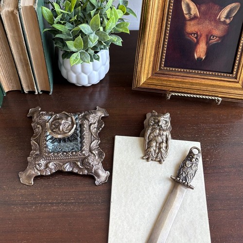 4" Owl Hanging Paper Clip Holder, Antiqued Brass - Picture 6 of 6