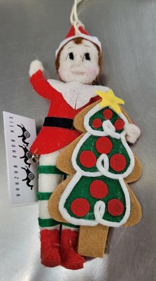 Elf with Christmas Tree Ornament Collectible Handmade Wool Felt Silk Roads