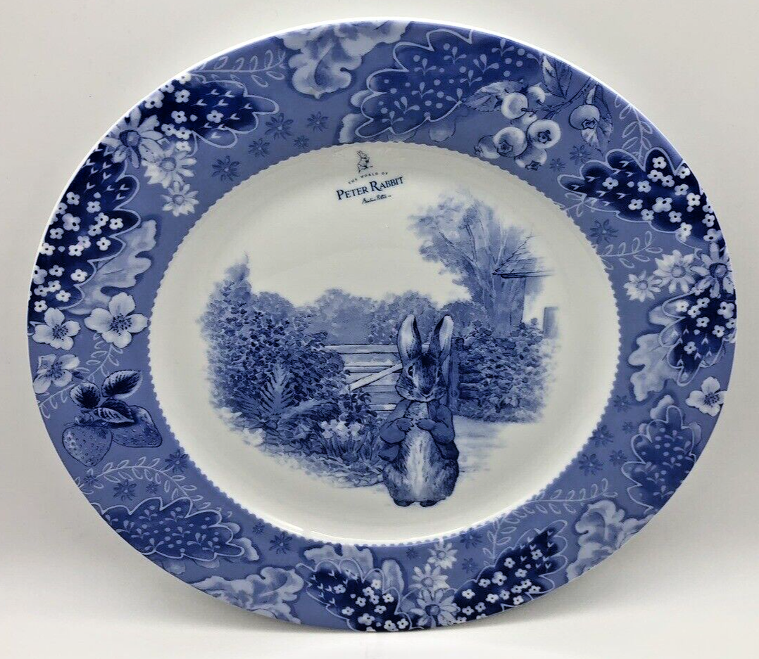 BEATRIX POTTER The World of Peter Rabbit Blue Toile Dinner Plates 10.5