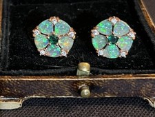Vintage Style Opal and Green Gems Earrings 18K Rose Gold Plated