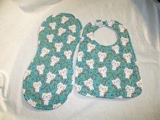 Handmade By Me Infant Toddler Bib and Burp Pad Set. Kitty Cat Rainbow Unicorns