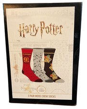 Harry Potter Crew Socks 3 Pack Mens Size 10-13 Hogwarts Express Train Box New