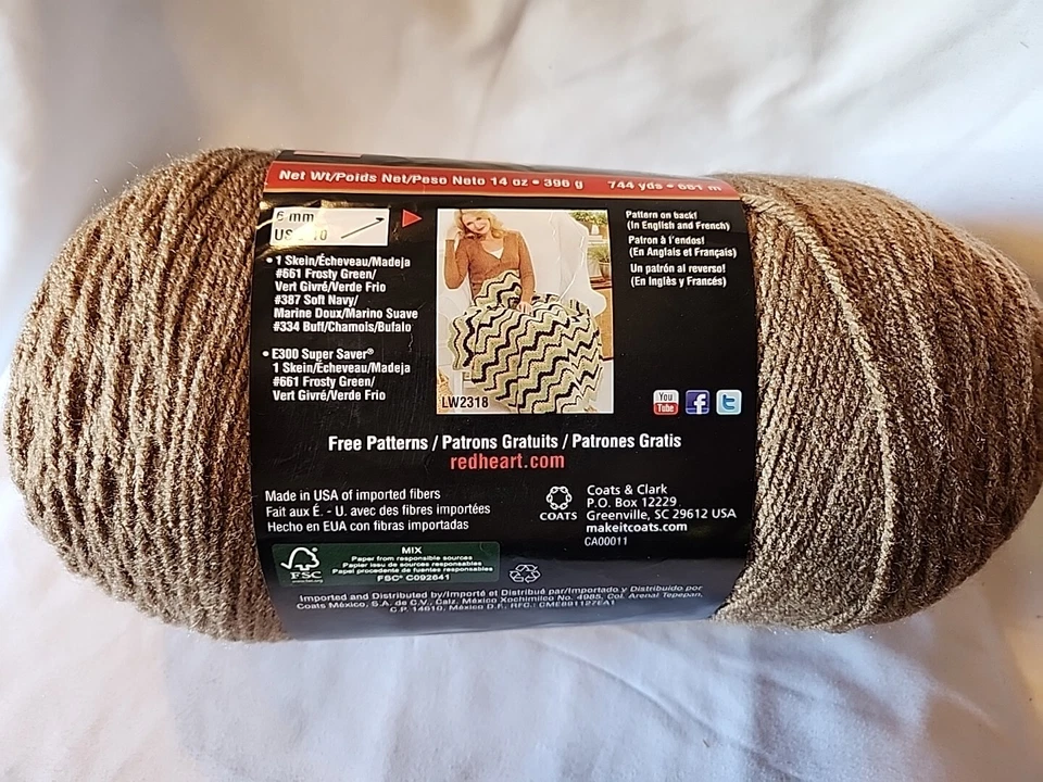 Hilo Red Heart Café Latte Red Heart Jumbo Super Saver 4 capas, 100 acrílico - 14 oz Foto 3 de 4