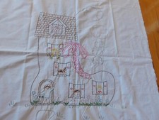 Old Woman in Shoe Hand Embroidered Quilt Top Vintage Nursery Rhyme 38 x 58"