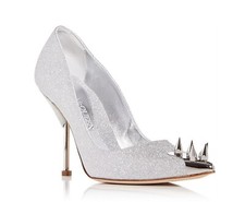 $1050 Alexander McQueen Punk Stud Stiletto Pumps Glitter Silver EU 39/ US 9 Wide