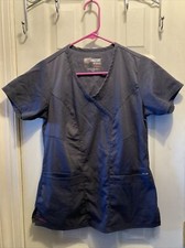 Greys Anatomy  Spandex Stretch WOMENS Dark Bluish Gray Scrubs Top SZ XS EXC