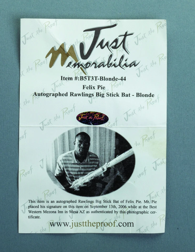 Bate de béisbol Felix Pie Baltimore Orioles autógrafo Rawling Big Stick. Certificado de autenticidad Foto 4 de 4