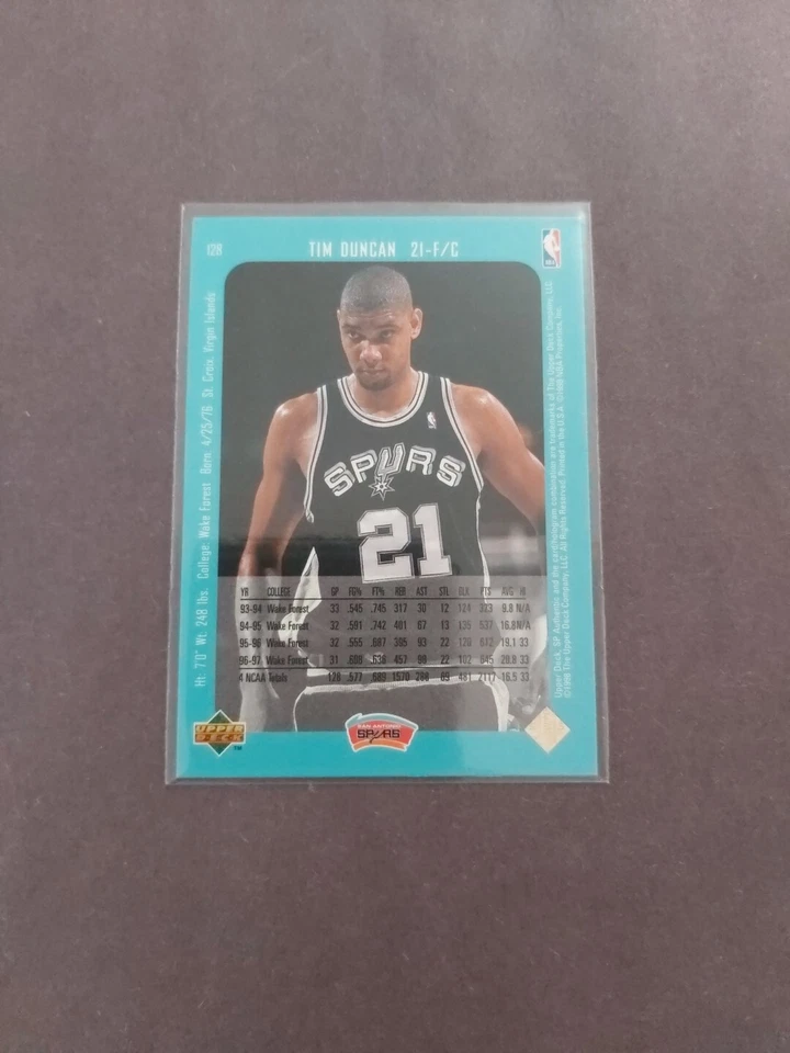 97-98 Sp Authentic Tim Duncan Rookie Rc #128 Spurs - Image 2 of 2