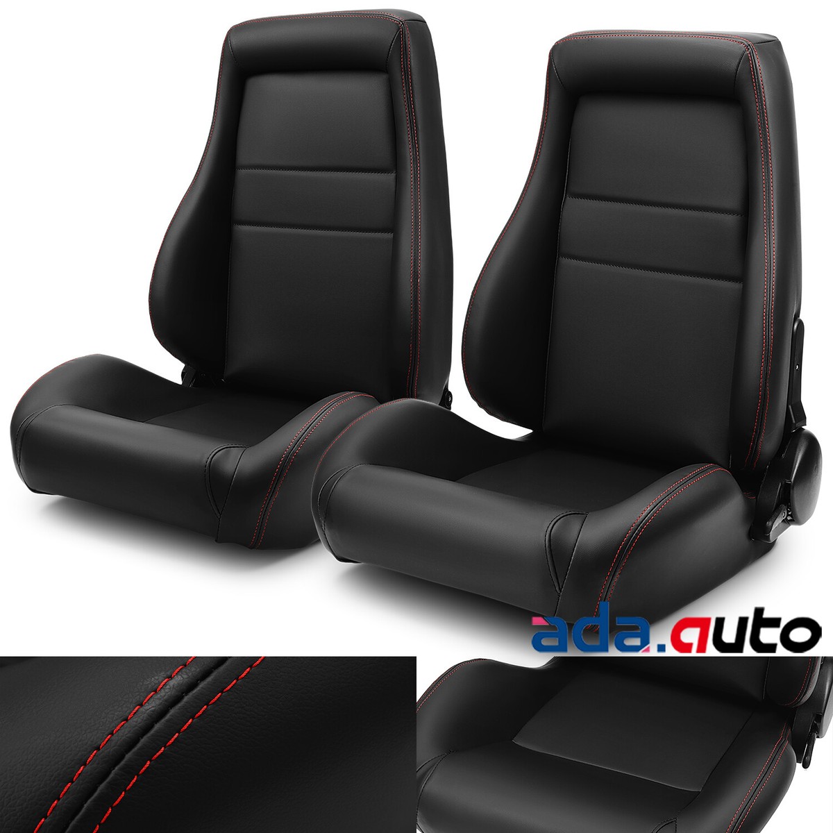 1 Pair Black Universal PVC Leather Easy Reclinable OBS Style Seats