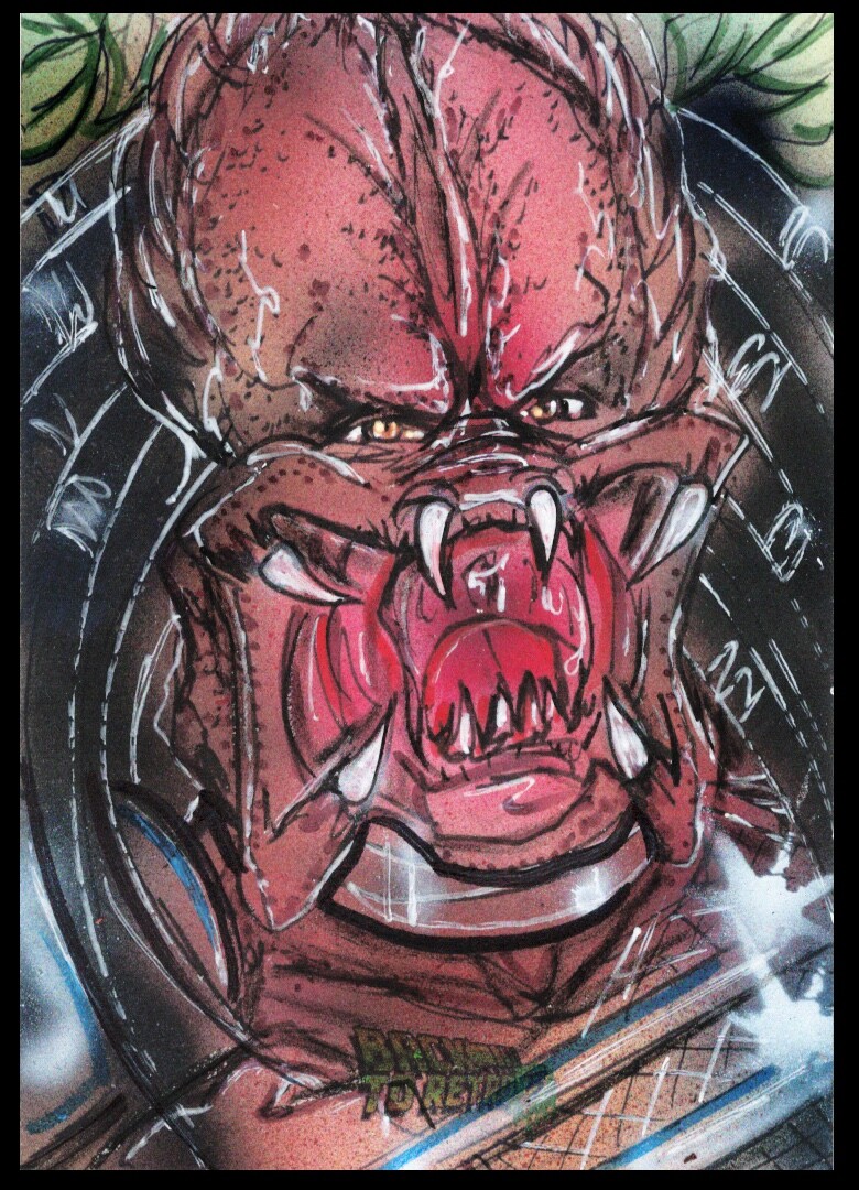 Back to Retro PREDATOR Original Sketch Card Painting by Bianca Thompson