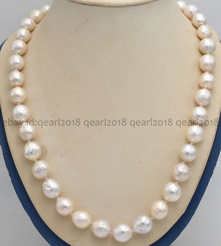Real Natural 11-12mm Huge White South Sea Baroque Edison Pearl Necklace 14-36'' - Picture 6 of 17