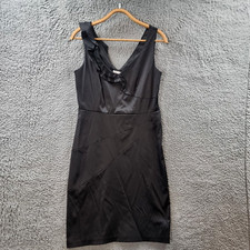 Target Womens Pencil Dress Size 12 Black Satin Sleeveless V-Neck Knee Length