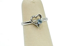 Silver-Plated Blue CZ Heart Ring Size 5.5