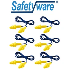 6 Pairs Reusable Corded Ear Plugs Noise Reduction Cancelling Work Sleeping Bulk