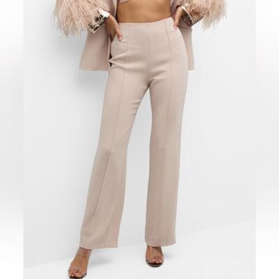 Cinq a Sept Brianna Slim Straight-Leg Crepe Pants Size 10 Beige Womens High Rise