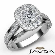 Milgrain Bezel Set Split Shank Cushion Diamond Engagement Ring GIA H VVS2 1.4 Ct