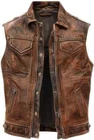 Men's Biker Vintage Brown Vintage Real Leather Motorcycle Vest Jacket