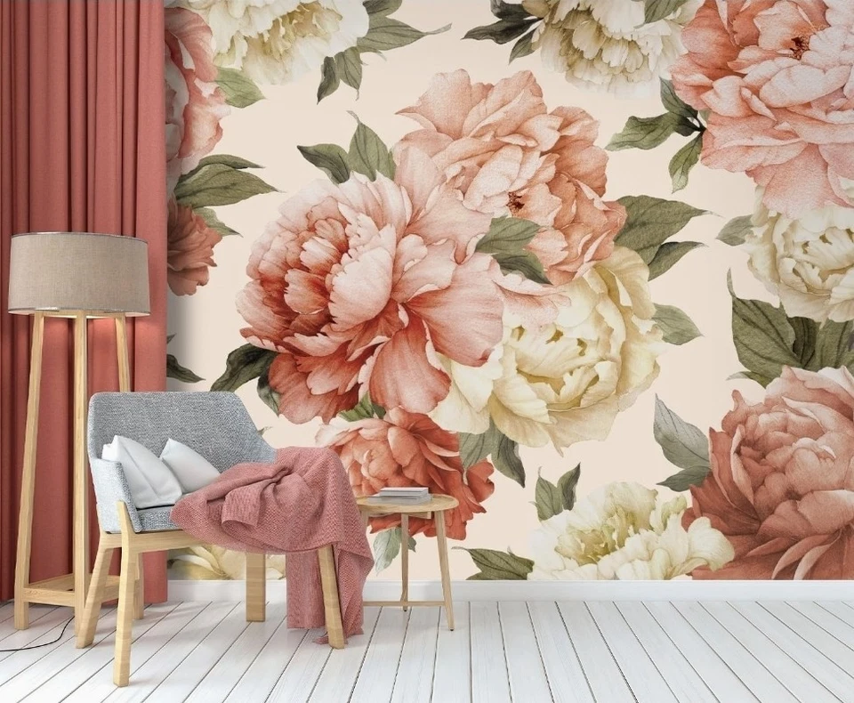Watercolor Pink Peony Boho Blush Floral Wallpaper 141"×96" Flower Bouquet - Image 4 of 4