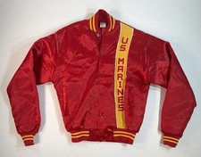 Vintage US Marines Jacket Mens S Red Soffe Satin Varsity Bomber Made USA 80s
