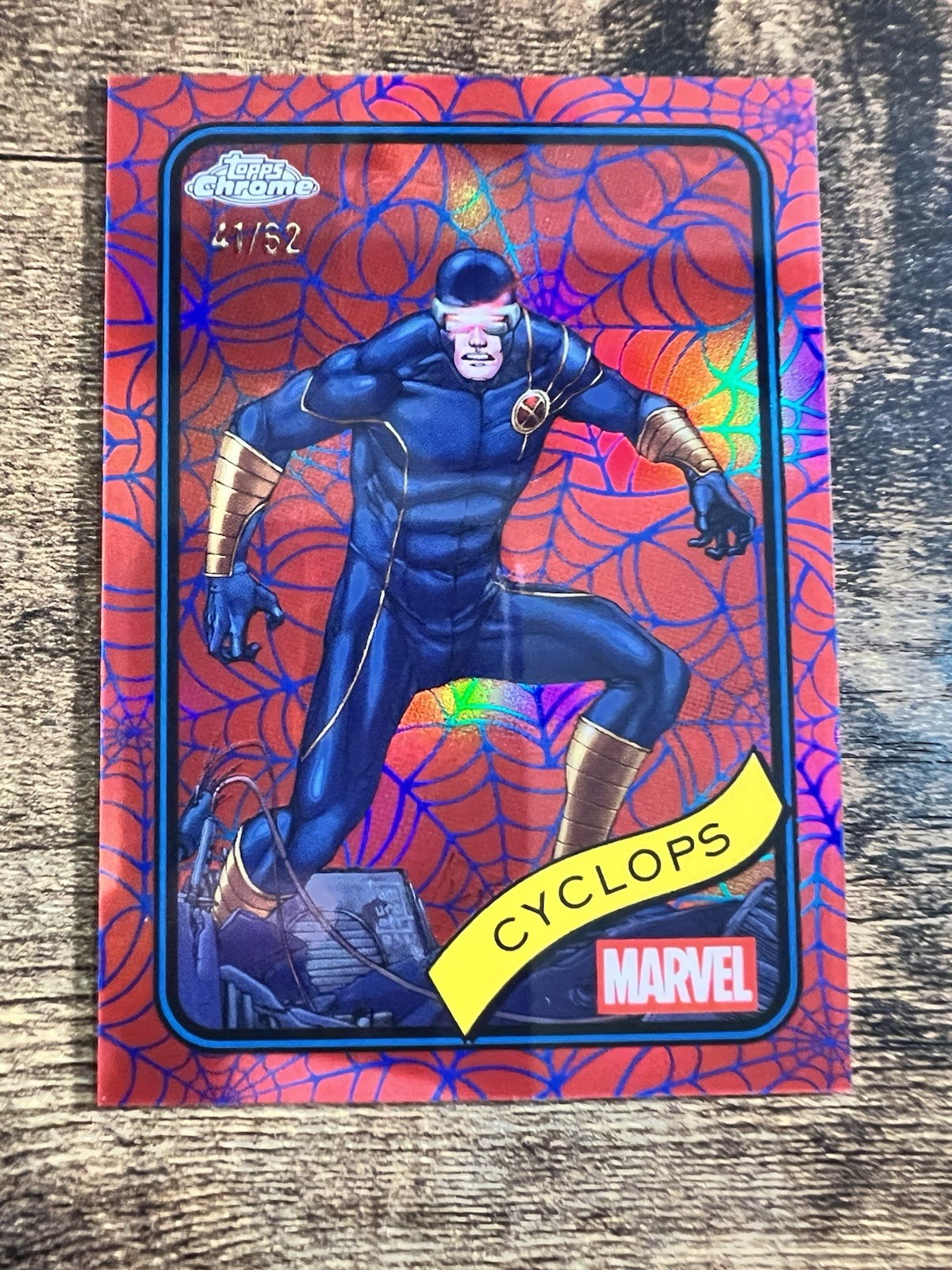 2025 Topps Chrome Marvel Cyclops 107 Blue & Red Spider Web Refractor /62