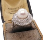 Antique Art Deco Palladium Pearl & Diamond Ring 1.00ct Single Cut Diamonds 1930s — photo 9