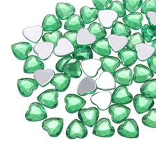 40Pcs Acrylic Heart Rhinestone 12mm Flat Back Gems Stickers Dark Green