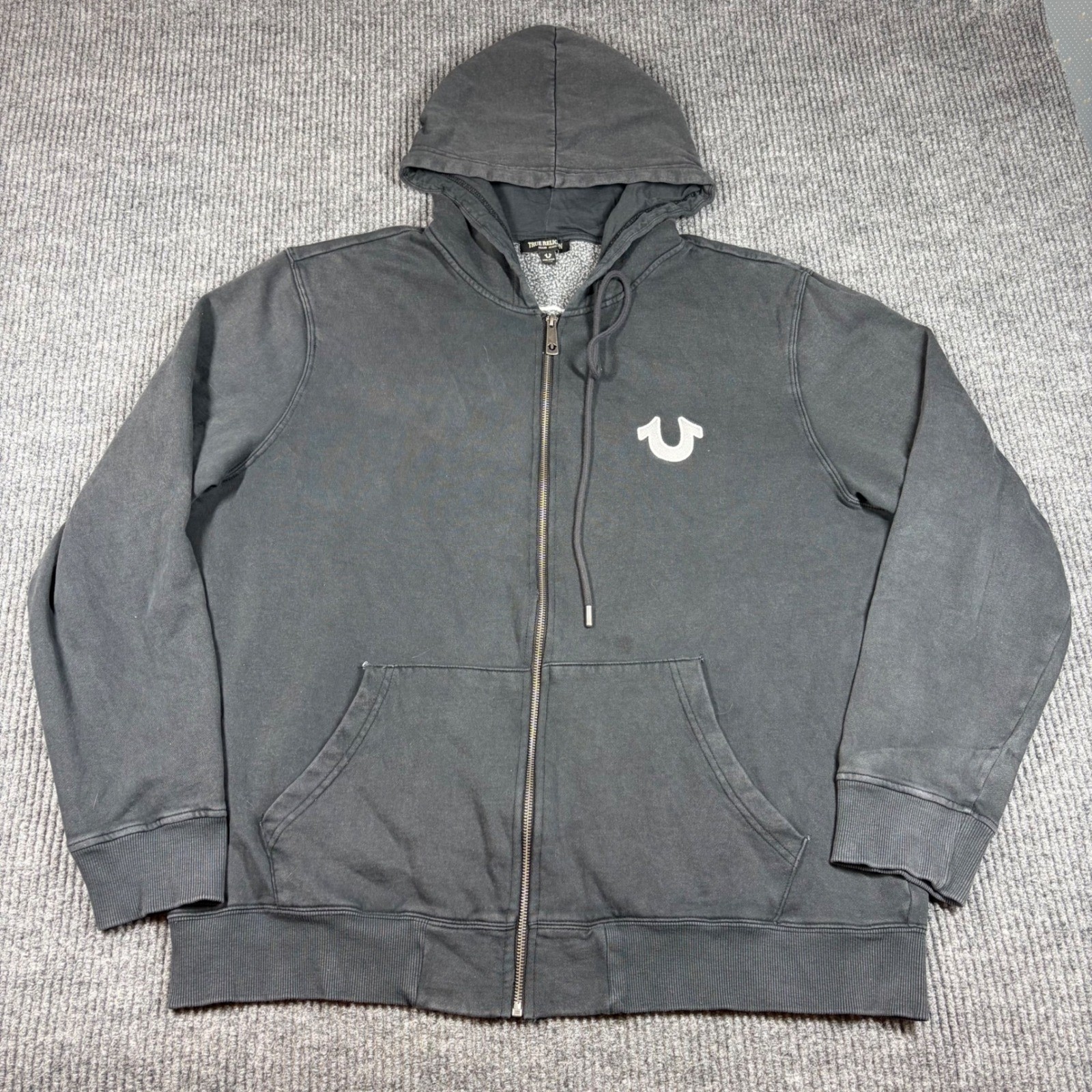 True Religion Hoodie Mens XXL Black Buddha World Tour Full Zip Sweatshirt Logo